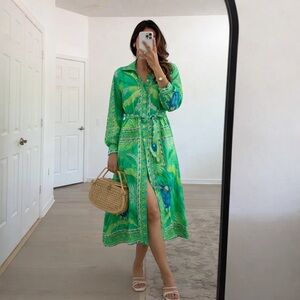 Farm Rio Macaw Scarf Chemise Midi Dress